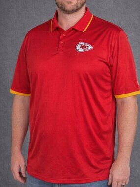 Kansas City Chiefs Majestic Cool Base Polo Shirt Mens 2XL Red Yellow Performance